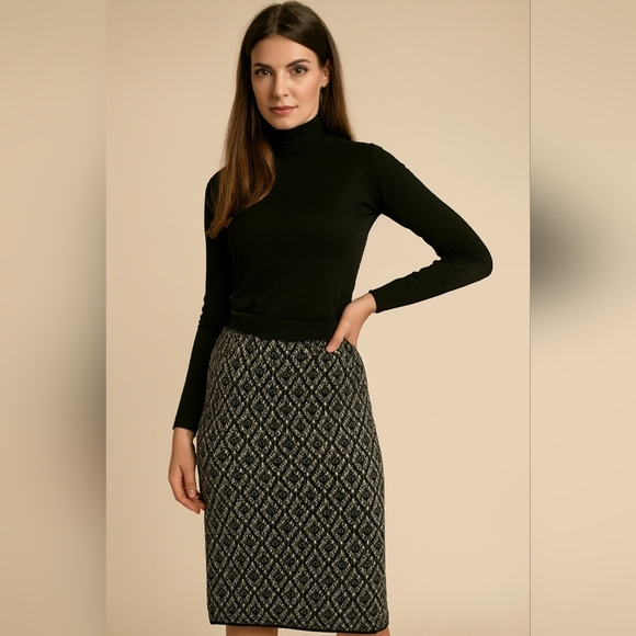 BHS Love Knitwear Wmns Black/White Fitted Diamond Knit Pencil Skirt NWT - Picture 1 of 11